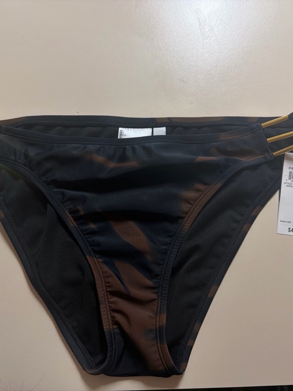 Macy's Black Bikini Bottom with Gold Accent Straps
